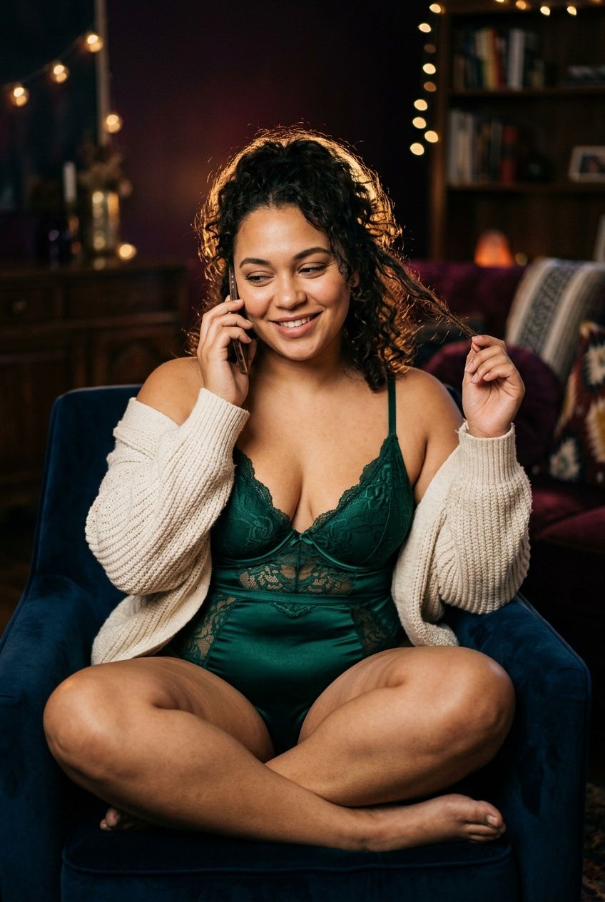 Confident plus-size woman smiling while talking on the phone
